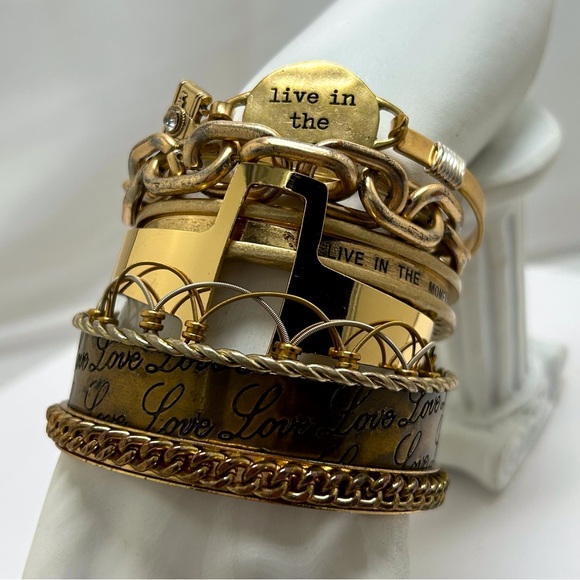 Source Unknown Jewelry - Stack Of 8 Vintage Gold Bangle And Cuff Bracelets